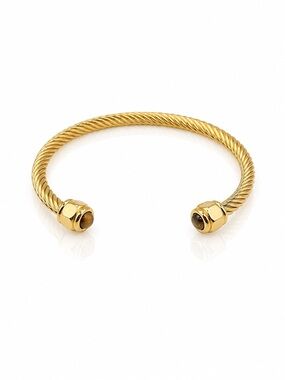 Gold Twisted Cable Cuff Bracelet with Tiger Eye